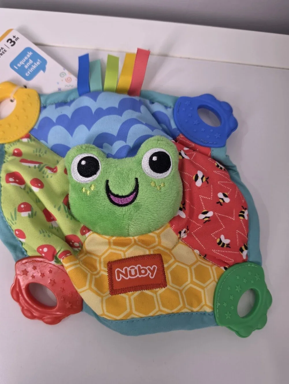Nuby Teething Baby Blankie and Teether Toy, Unisex Baby Accessories, Frog Design
